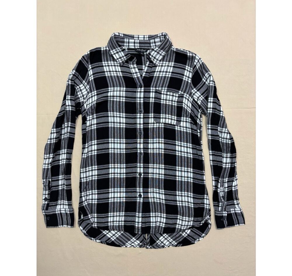 Lucky Brand Women’s Black White Plaid Flannel Unique Back Top Size Small